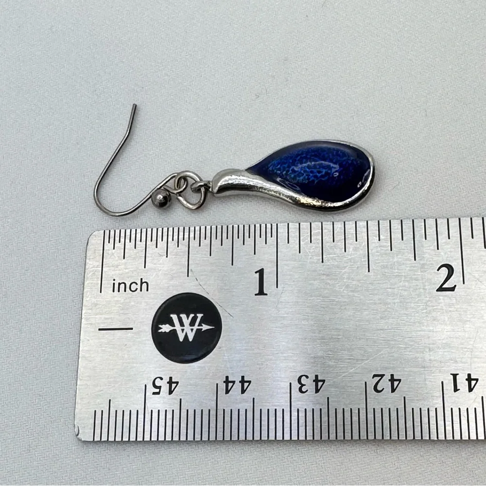 Chico’s Silver Tone Blue Enamel Teardrop Dangle Earrings NWT Boho Chic